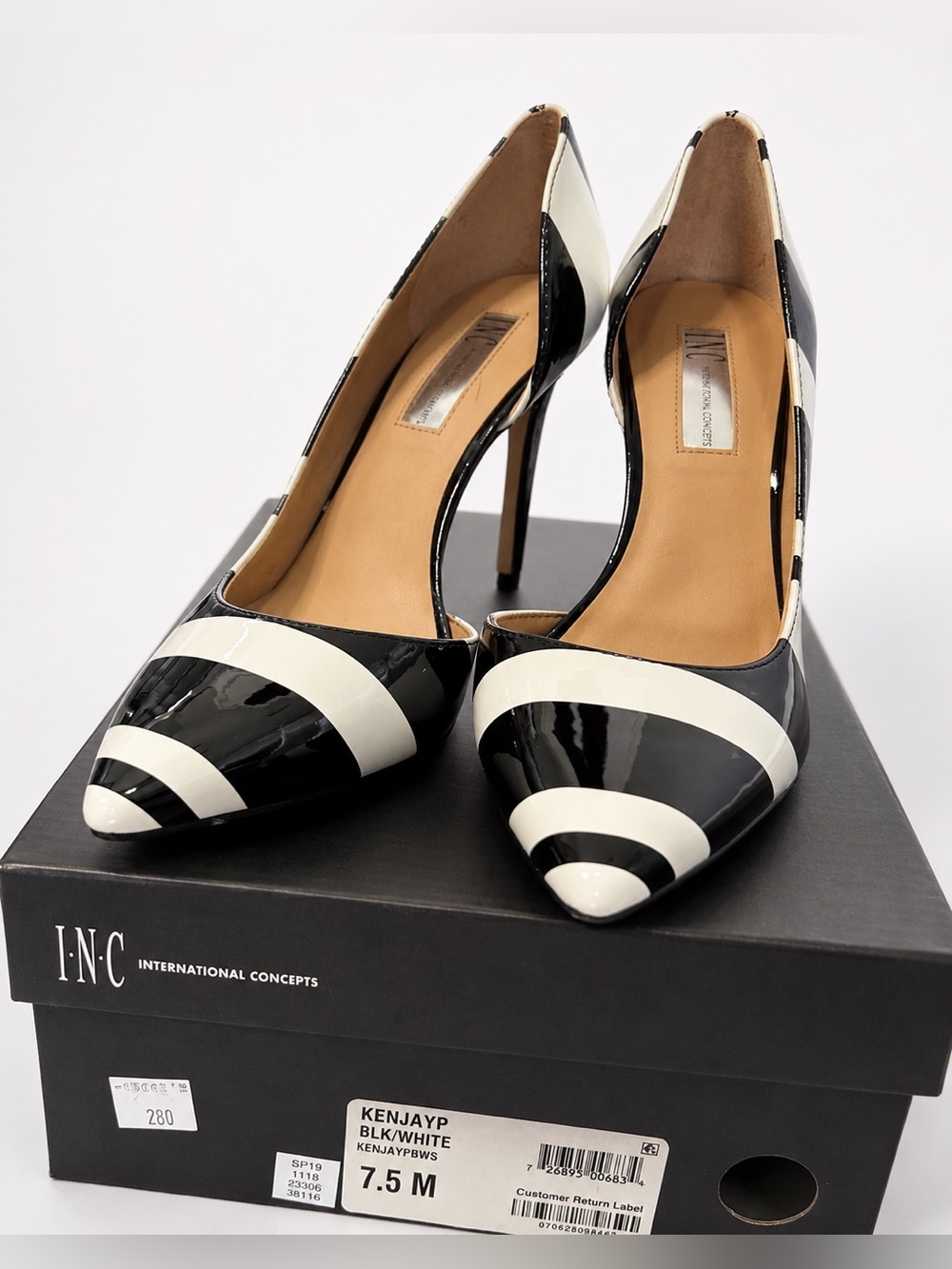 INC International Concepts Black & White Patent Striped Pointed Pumps Size 7.5 M